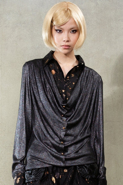 Cardigan du bouton de drapé de perle