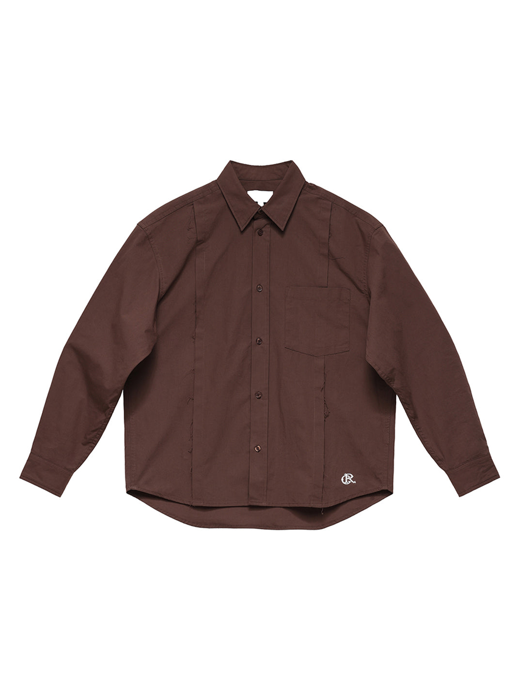 Patchwork Basic Brown Cotton Poplin Embroidered Shirt