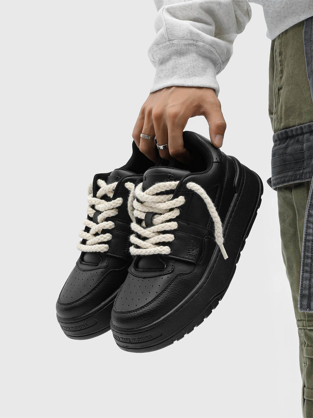 Chunky Sneakers with Thick Rope Laces