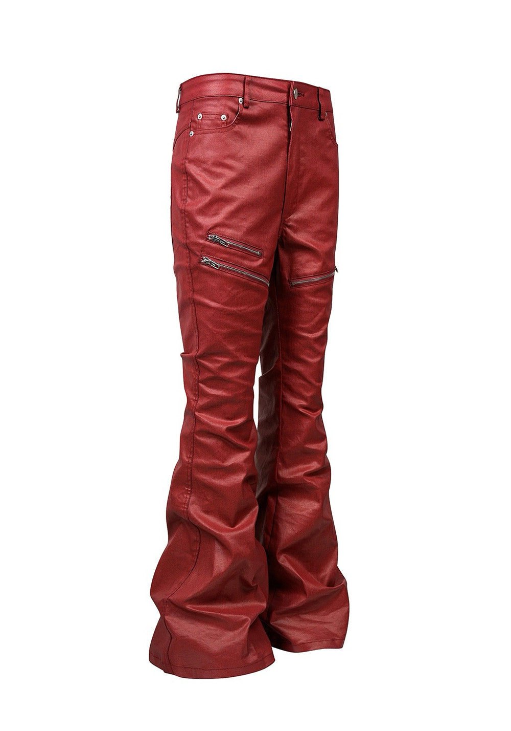 Liquid Metal Coated Flare Jeans