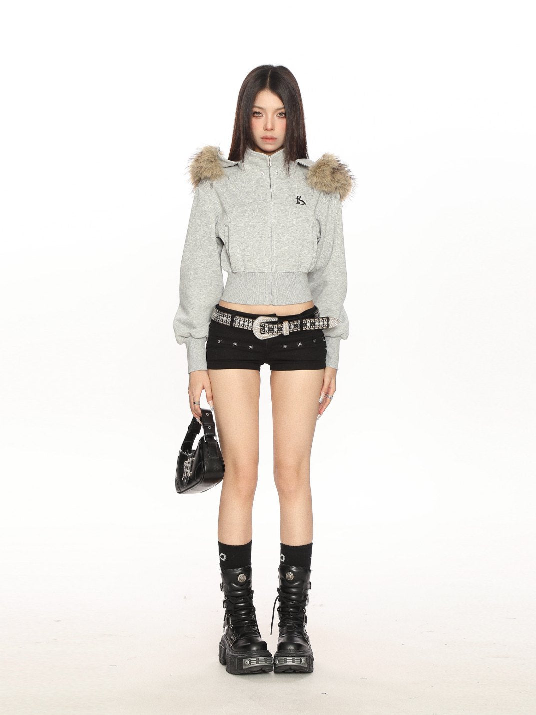 Removable Fur Hooded Cropped Sweatshirt