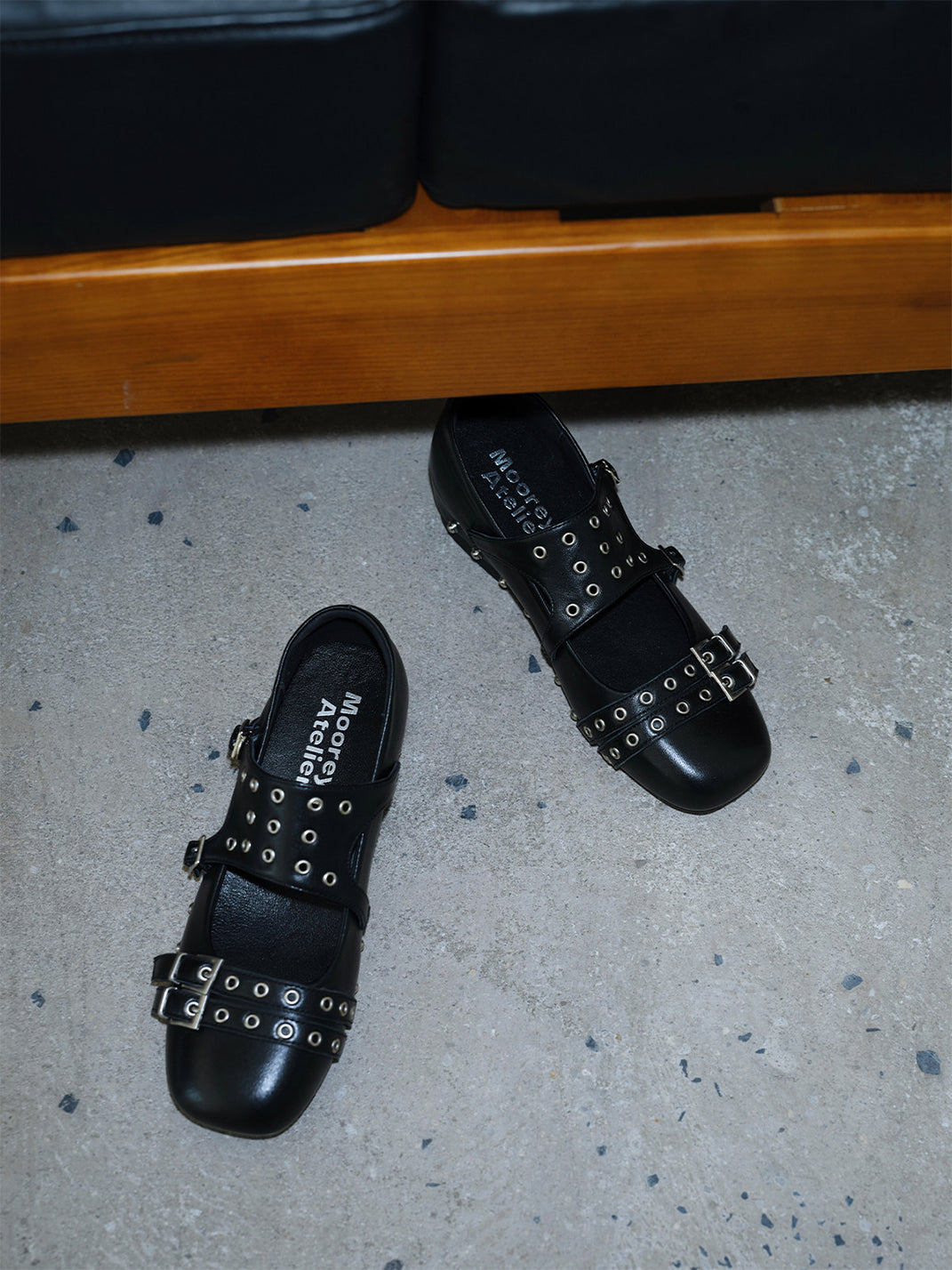 Black Leather Mary Jane Flats