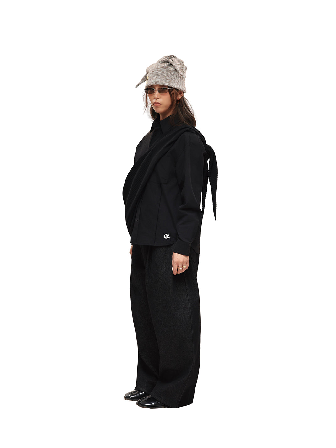 11.3oz Black Non-Fade Wide-Leg Baggy Denim Pants