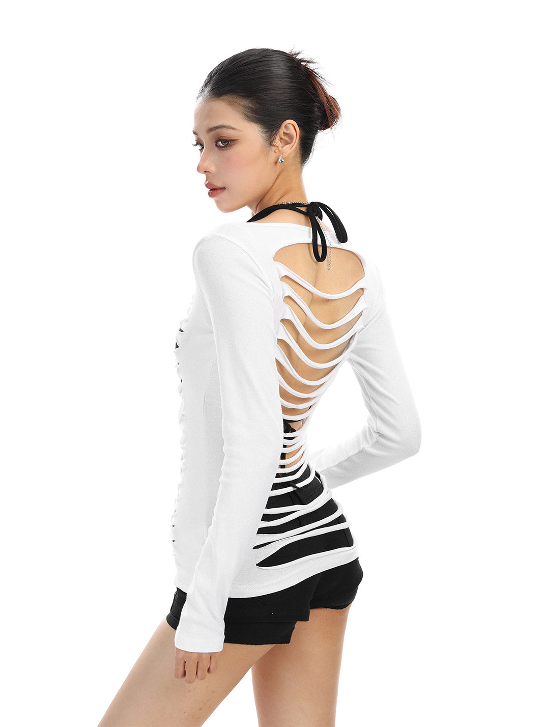 Backless Cutout Long-Sleeve Top