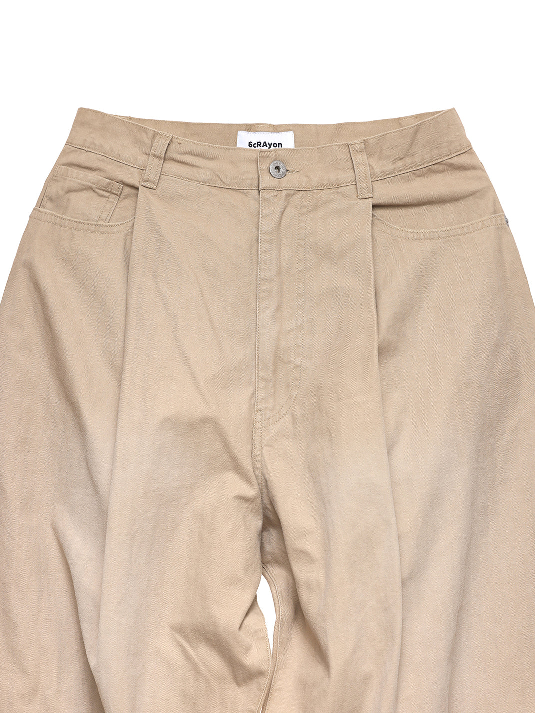 Khaki Classic Herringbone Washed Wide-Leg Trousers