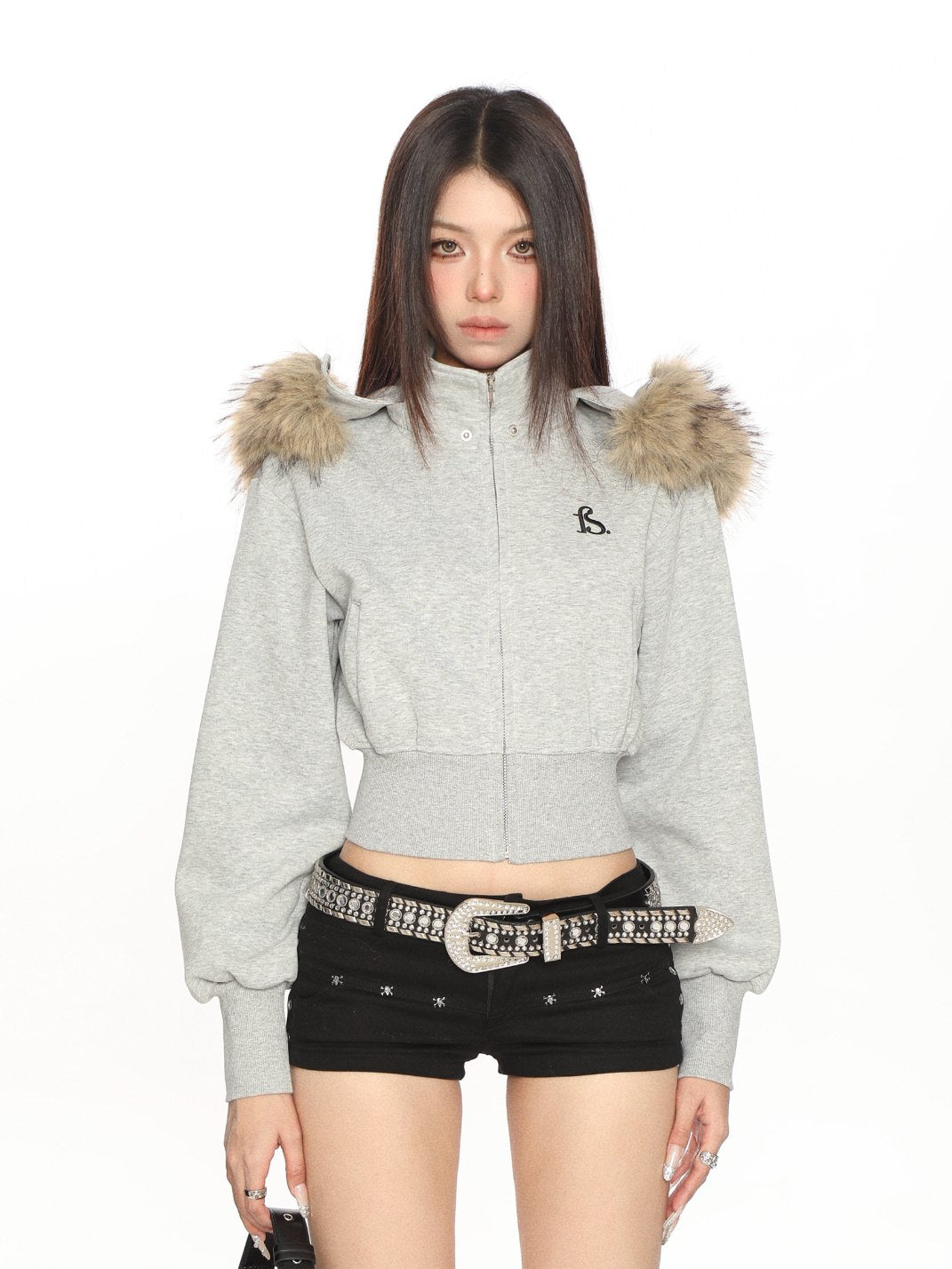 Removable Fur Hooded Cropped Sweatshirt