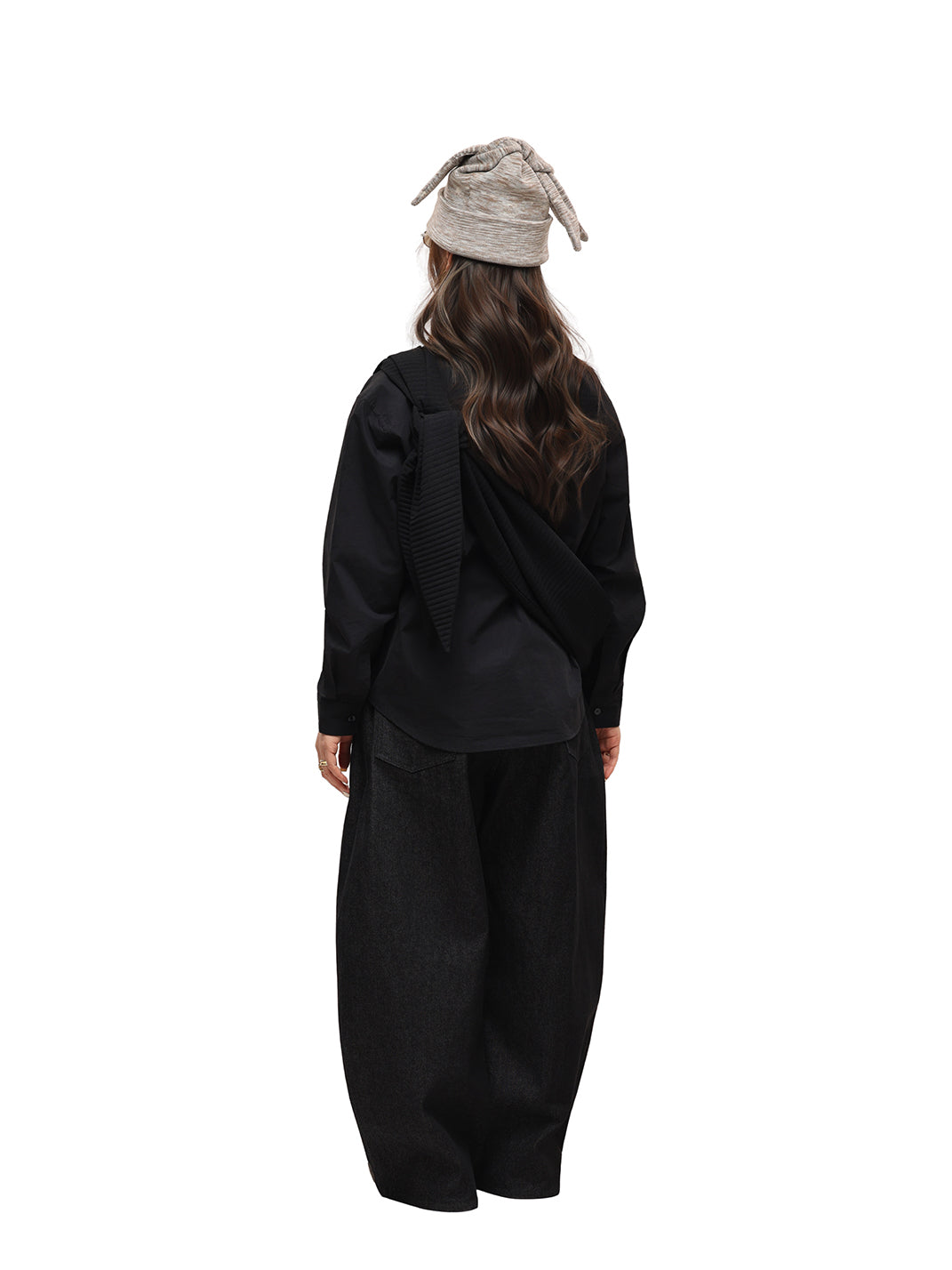 11.3oz Black Non-Fade Wide-Leg Baggy Denim Pants