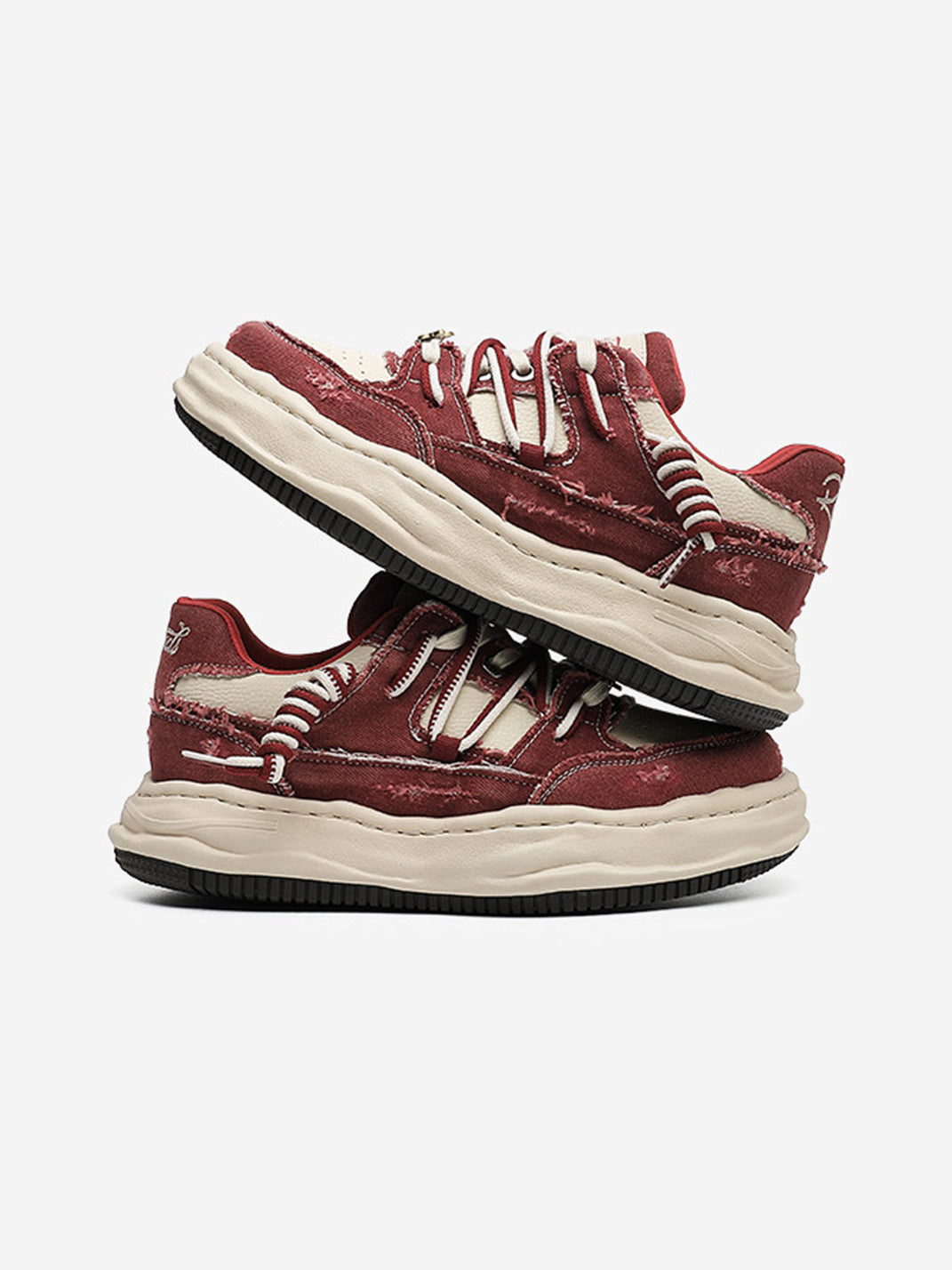 Retro Distressed Denim Wavy Sole Sneakers