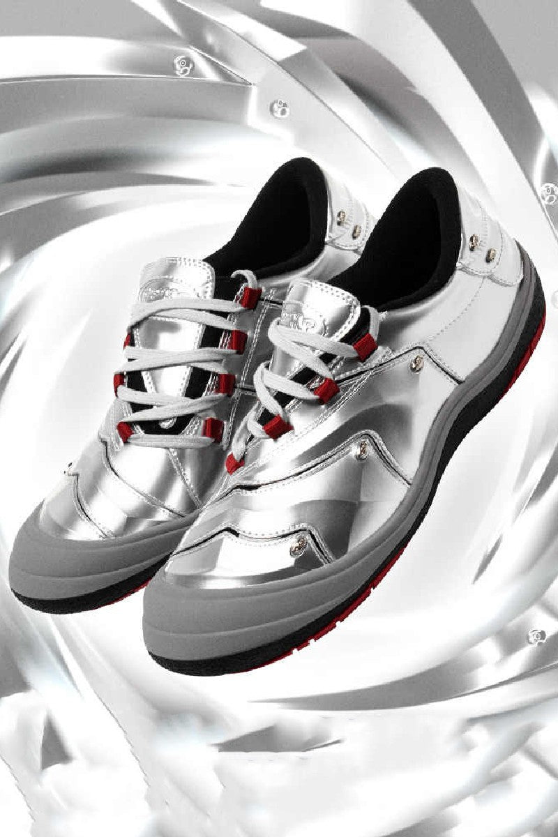 Metallic Silver Red Sole Athletic Sneakers