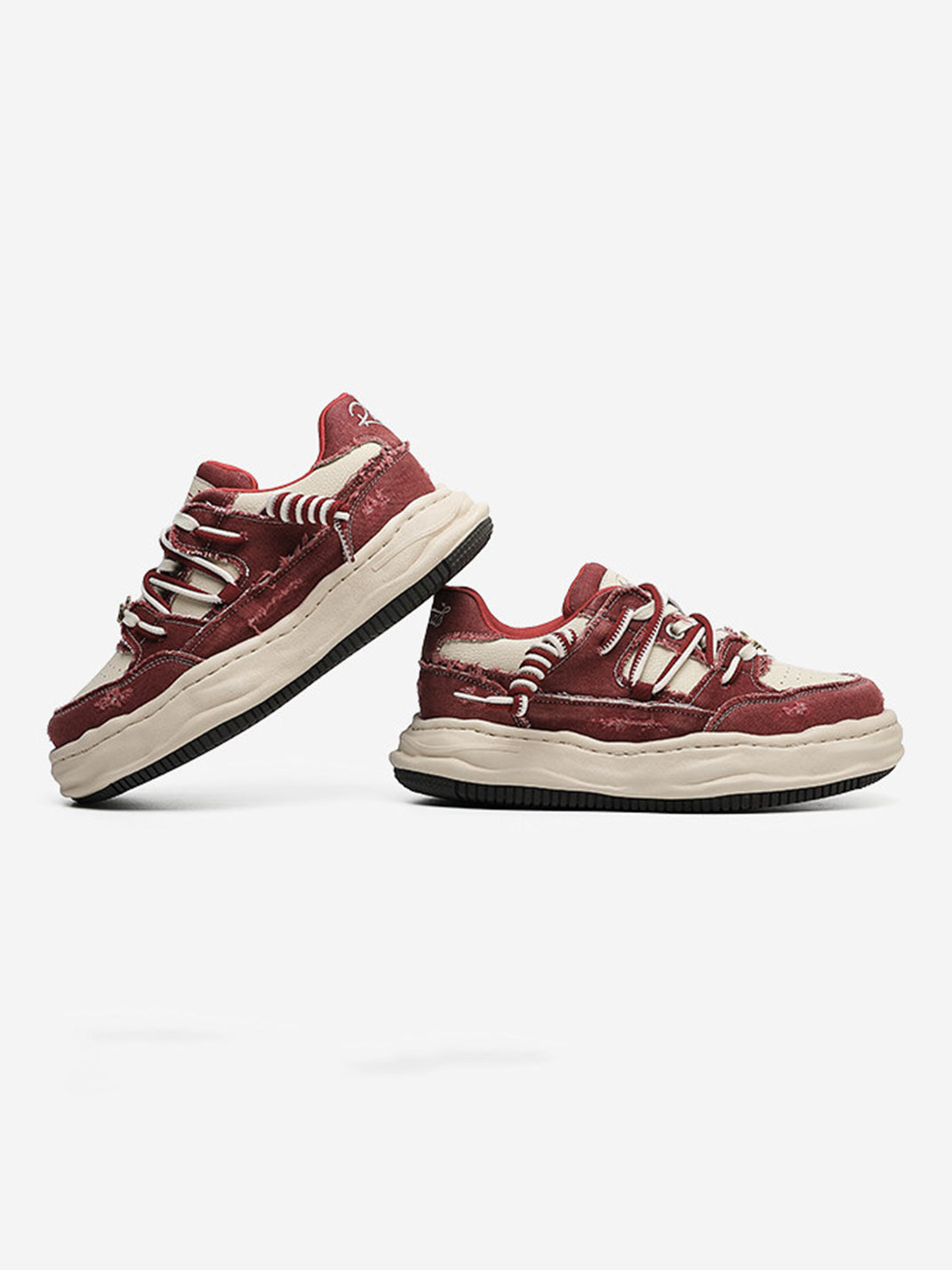 Retro Distressed Denim Wavy Sole Sneakers
