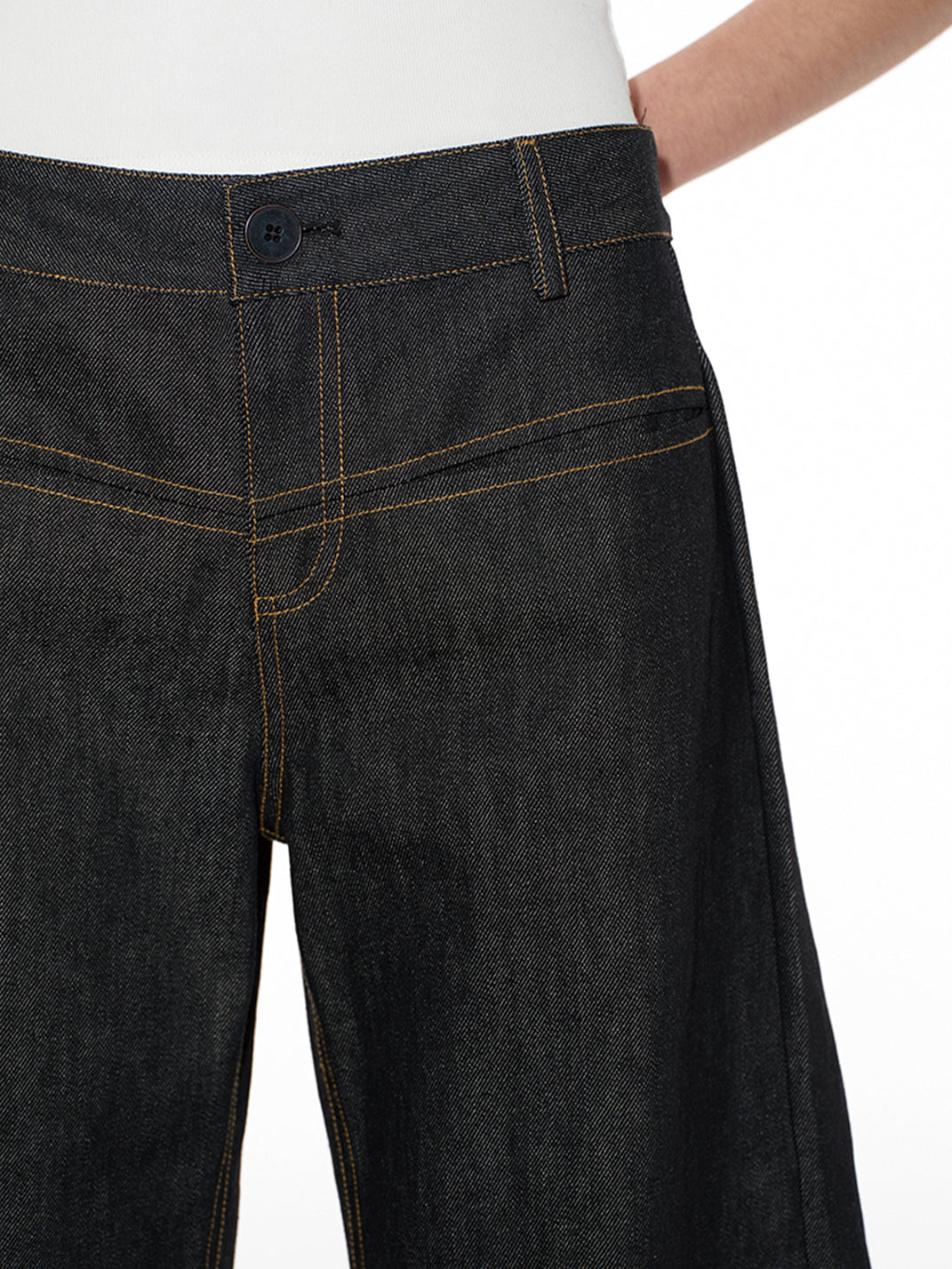 Low-Rise Curved Raw Denim Jeans