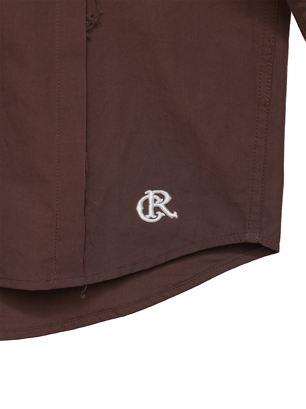 Patchwork Basic Brown Cotton Poplin Embroidered Shirt