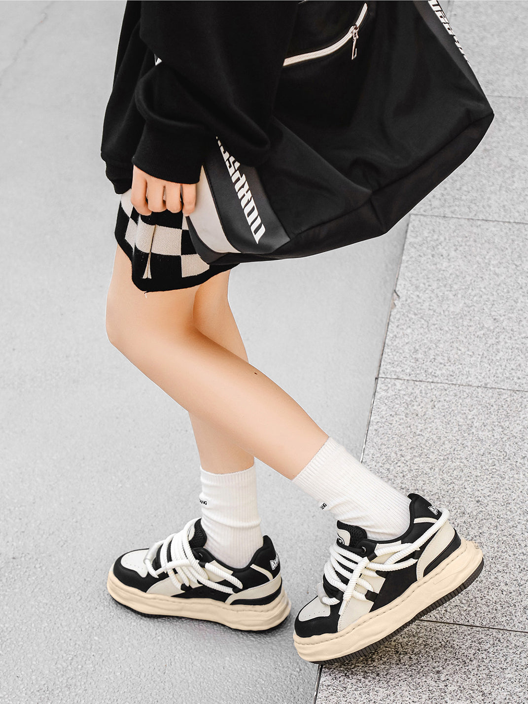 Paneled Upper Wavy Sole Chunky Sneakers