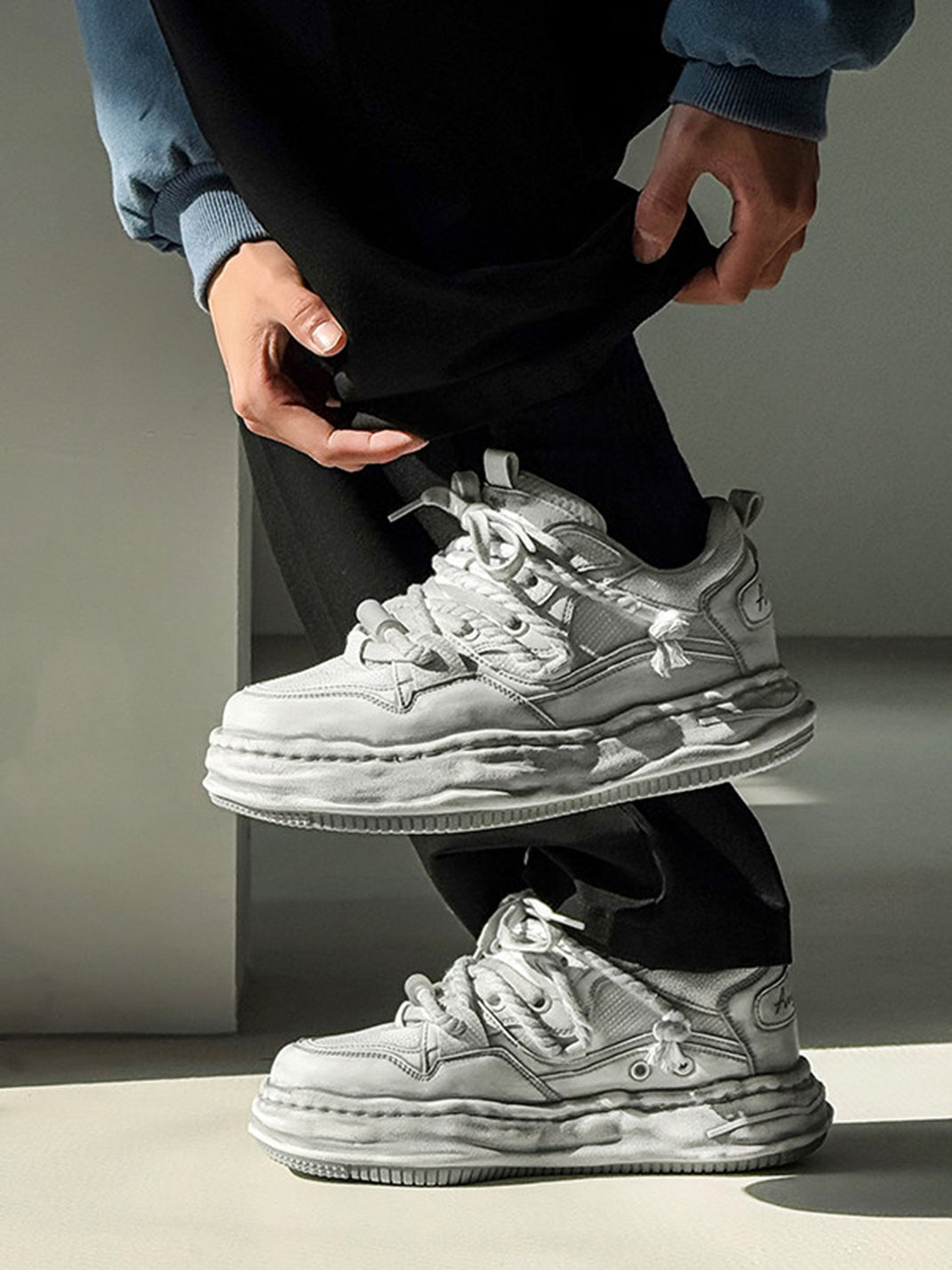 Vintage Washed Wavy Sole Chunky Sneakers