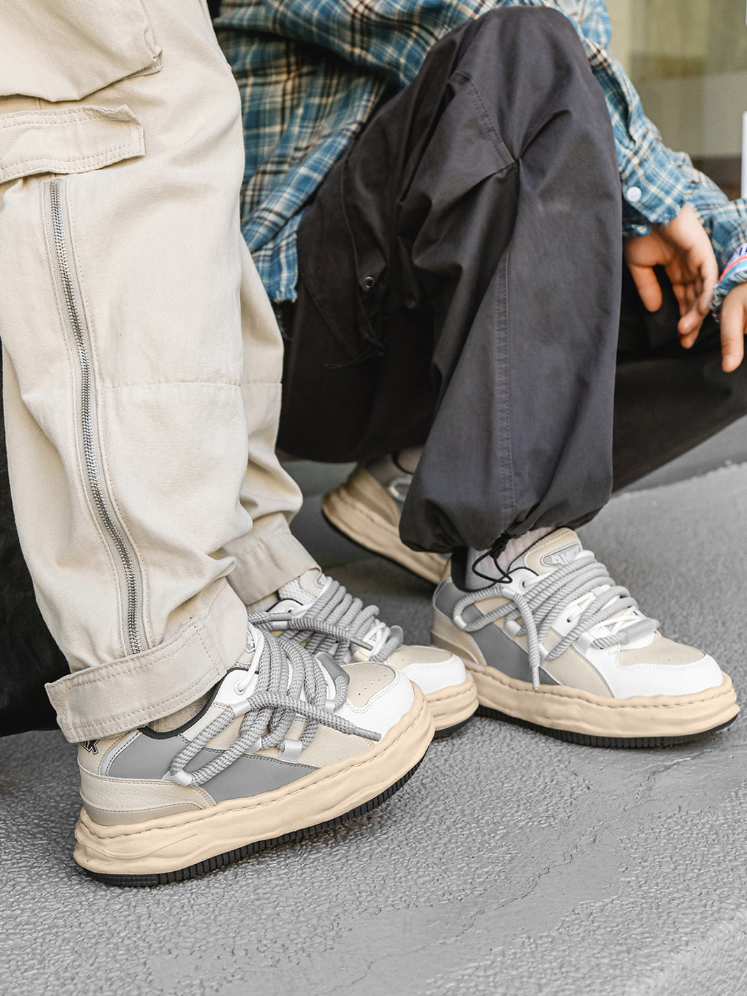 Paneled Upper Wavy Sole Chunky Sneakers