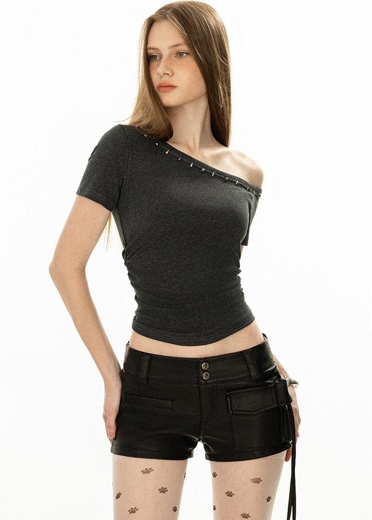 Studded Off Shoulder Crop Top