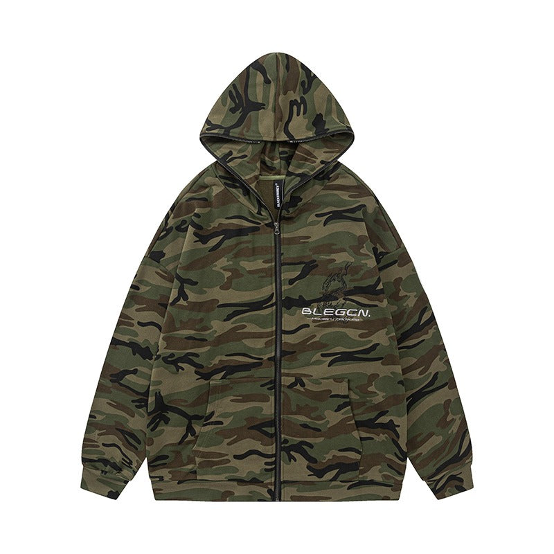 Veste en toison à imprimé camouflage surdimensionné