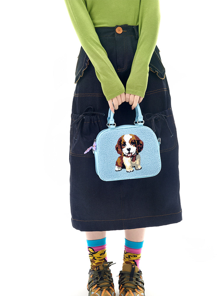 Blue Puppy Print Mini Handbag