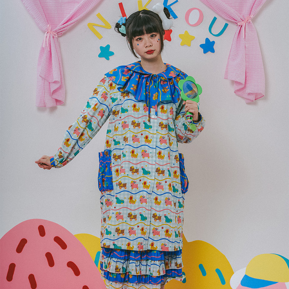 Animal Print Ruffle Collar Midi Dress