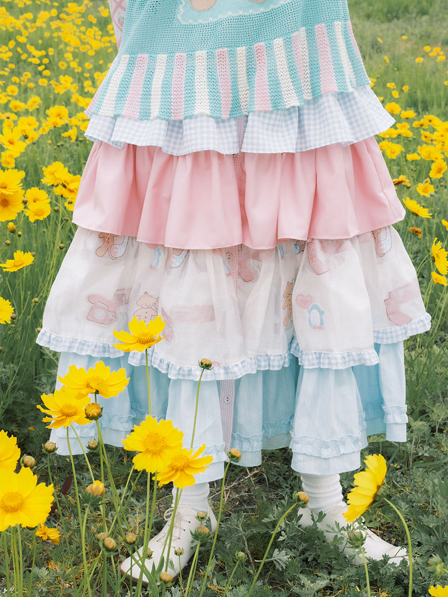 Pastel Print Tiered Ruffle Skirt