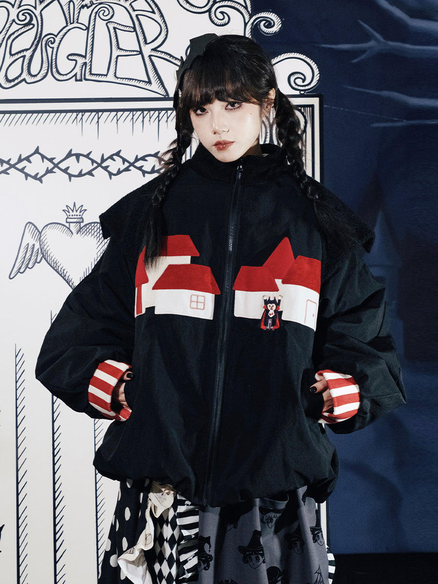 Black House Applique Puffer Jacket