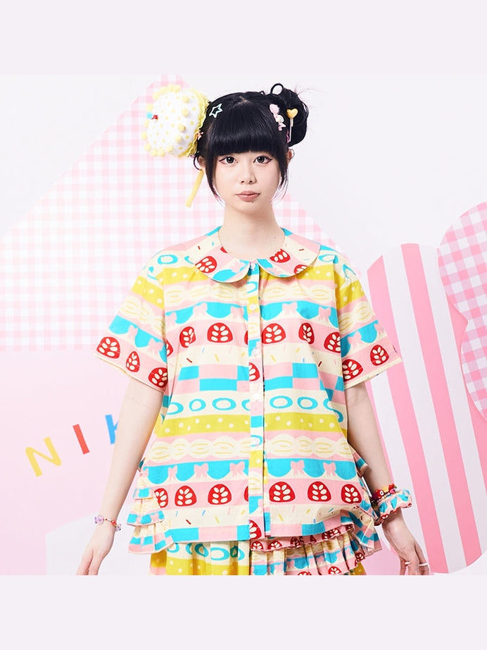 Pastel Mushroom Print Peter Pan Collar Blouse