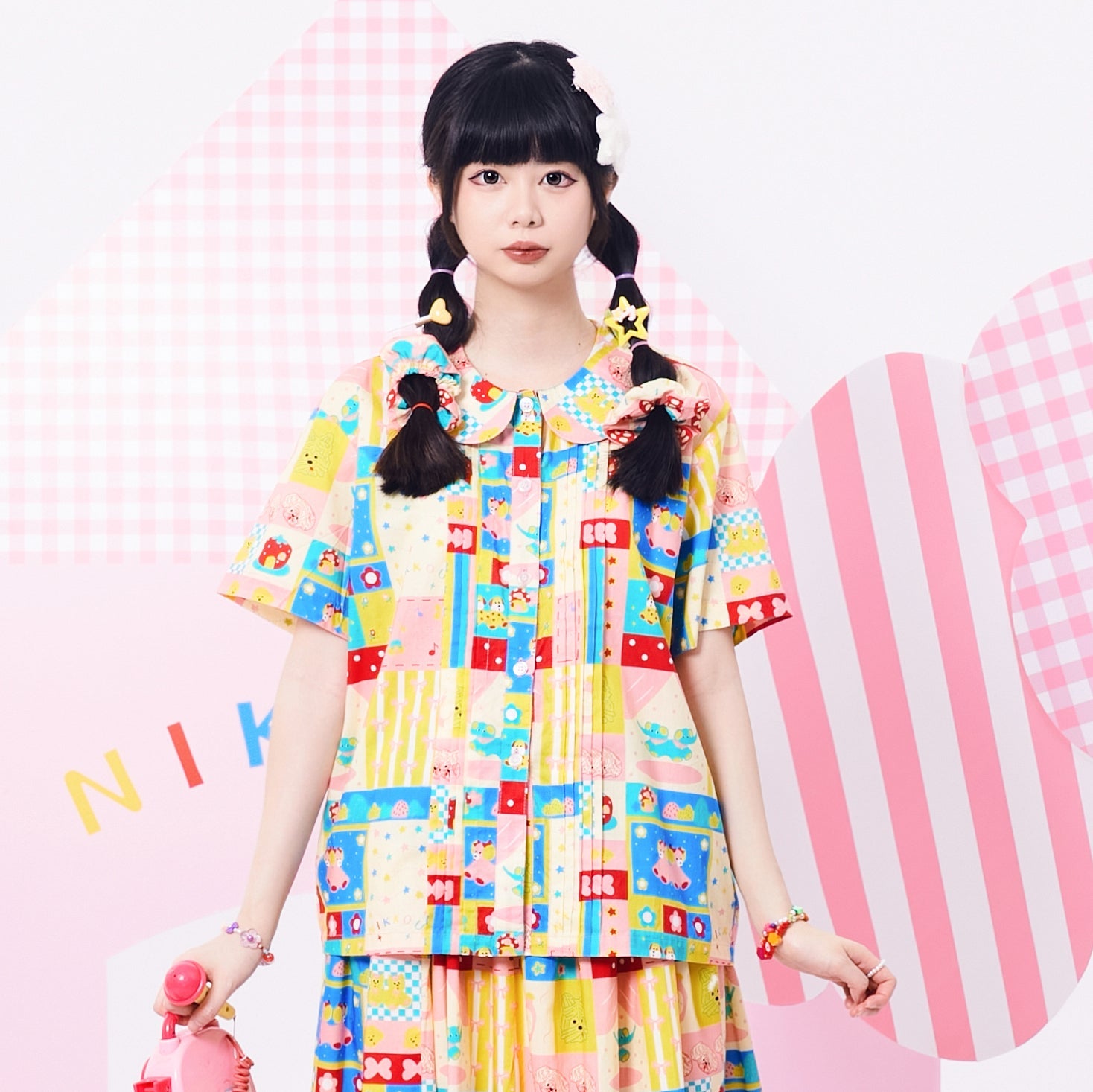 Colorful Patchwork Peter Pan Collar Blouse