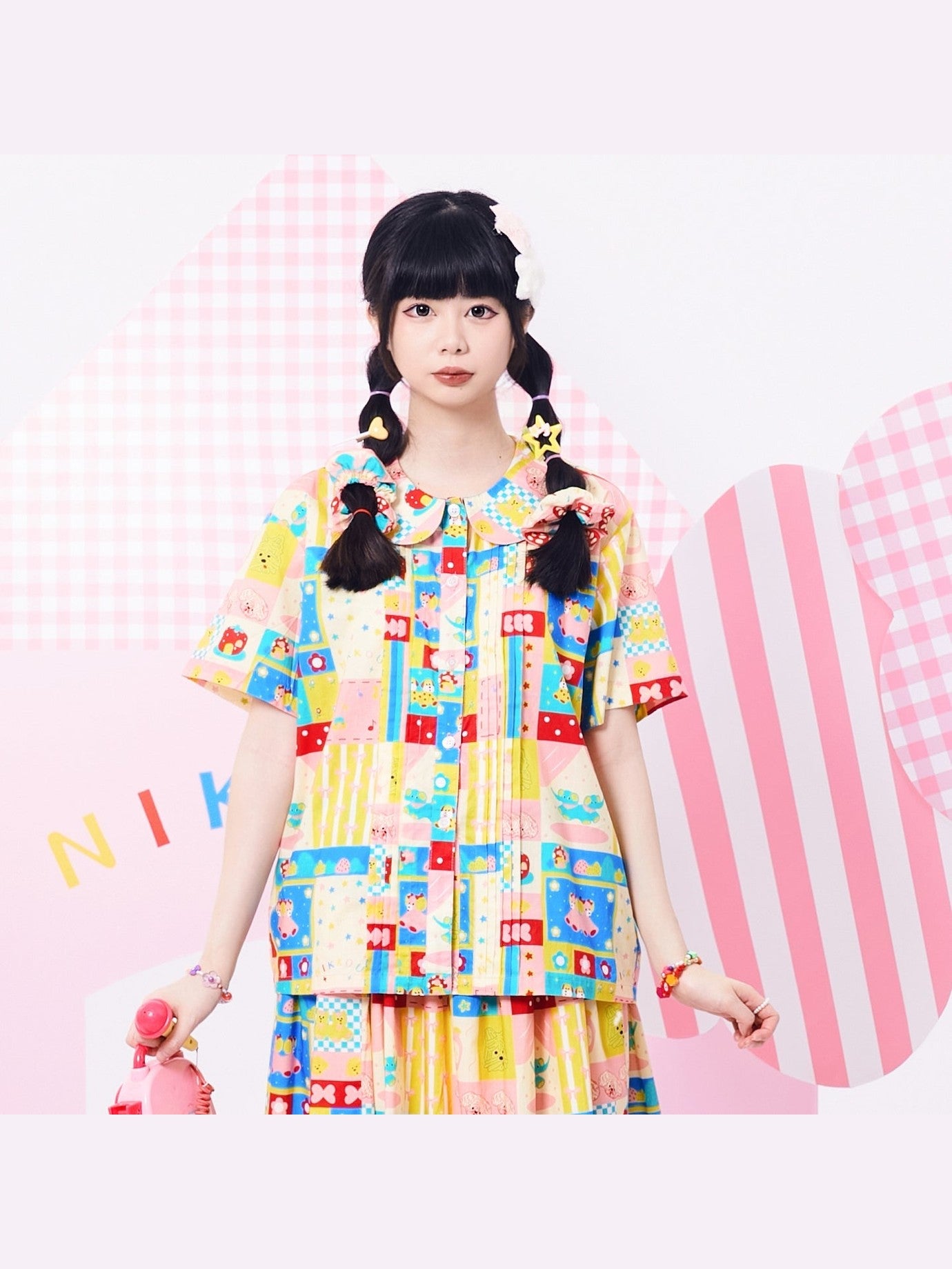 Colorful Patchwork Peter Pan Collar Blouse