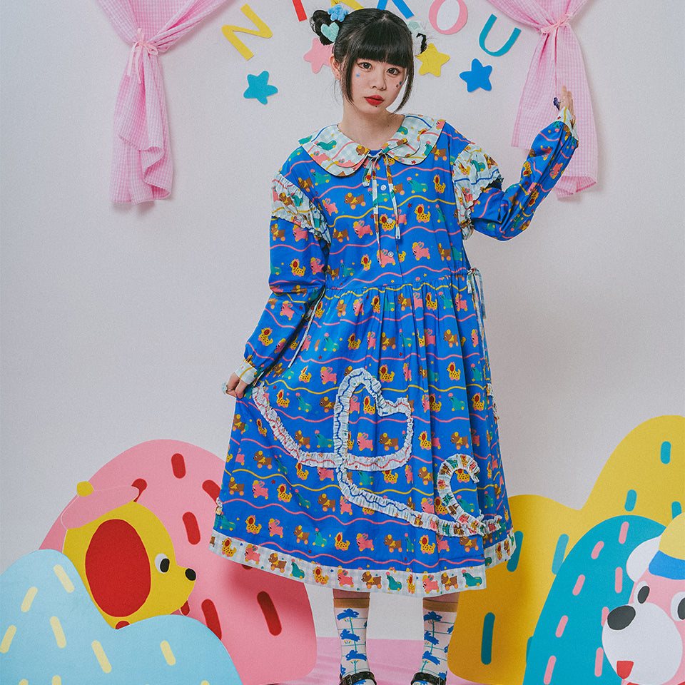Blue Animal Print Lolita Long Dress