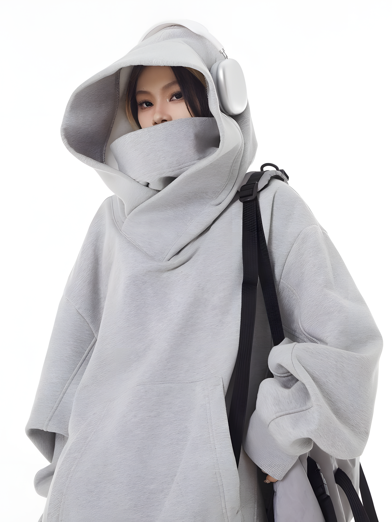 Loose Fit High Neck Hooded Pullover - chiclara