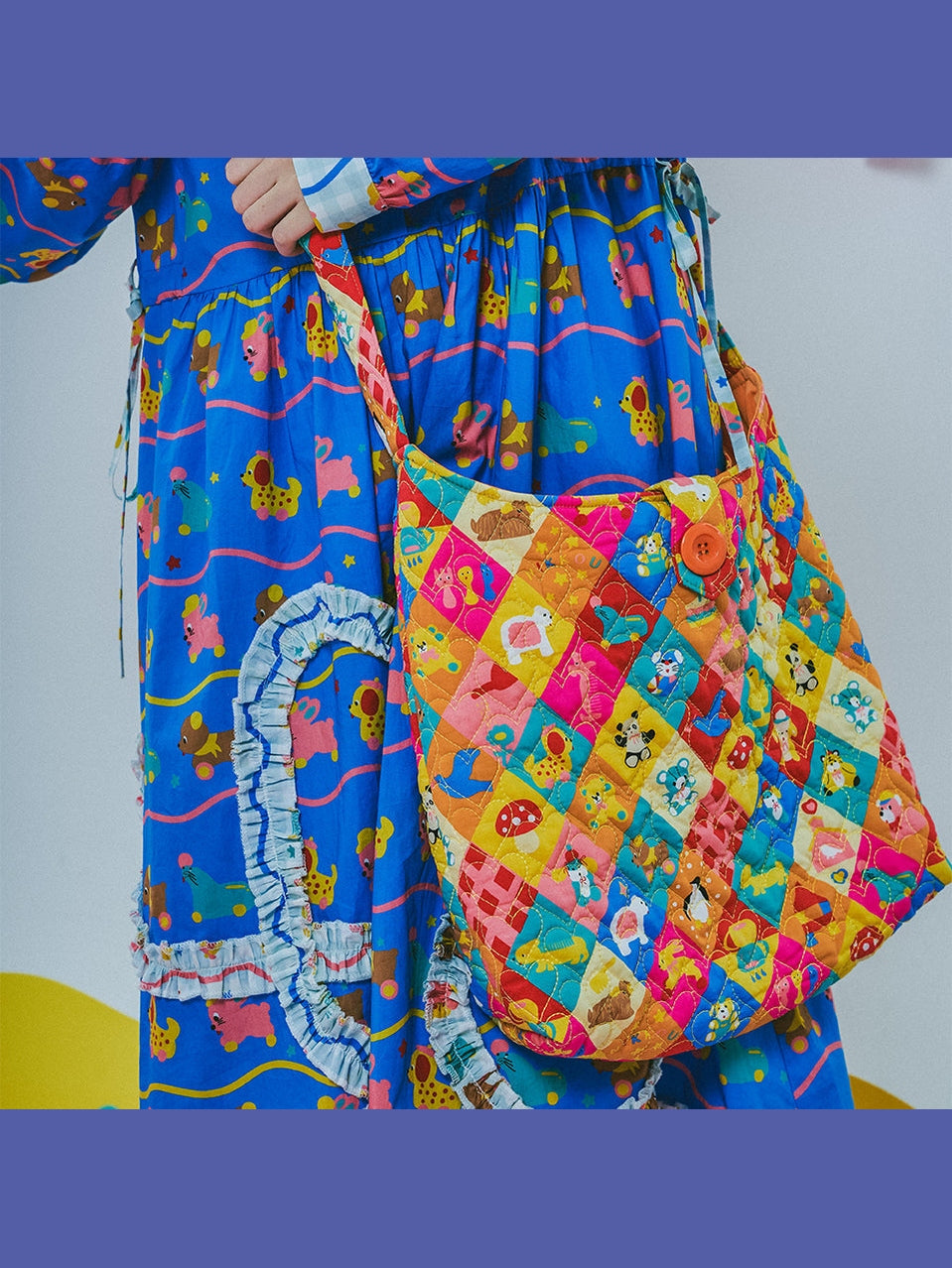 Rainbow Patchwork Animal Print Shoulder Bag