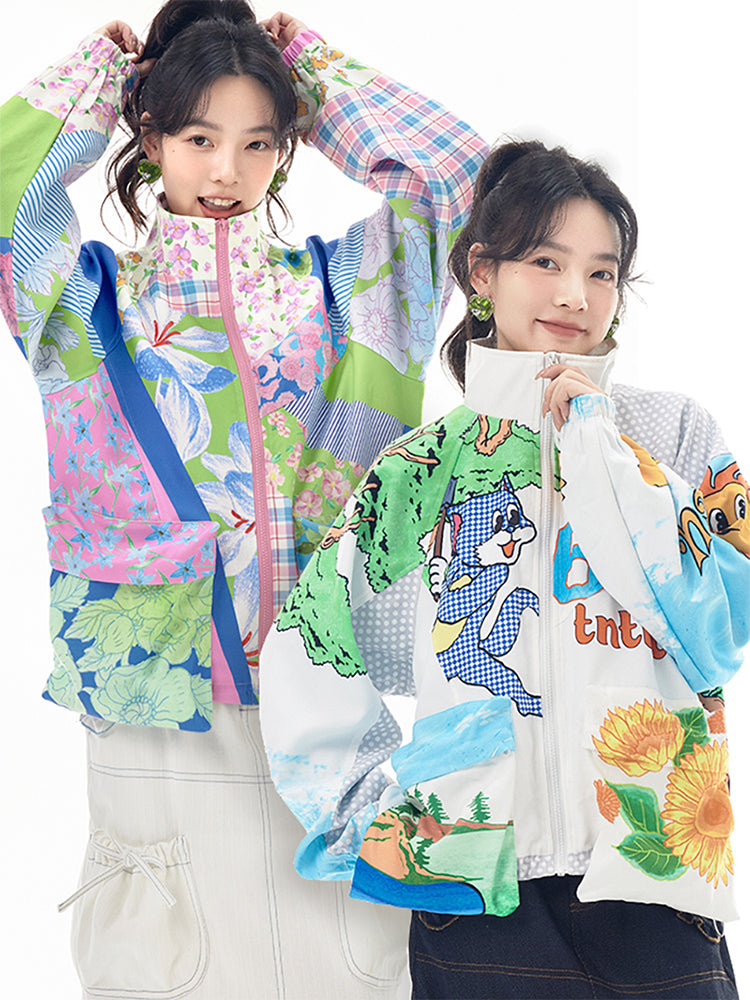 Mixed Print Patchwork Light Bomber Jacket