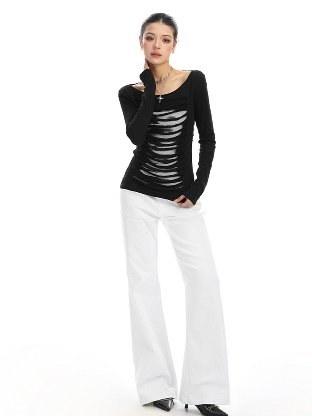 Backless Cutout Long-Sleeve Top
