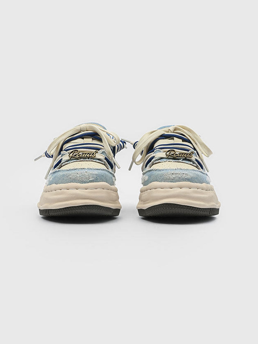 Distressed Denim Wavy Sole Sneakers with Dual-Lace Design