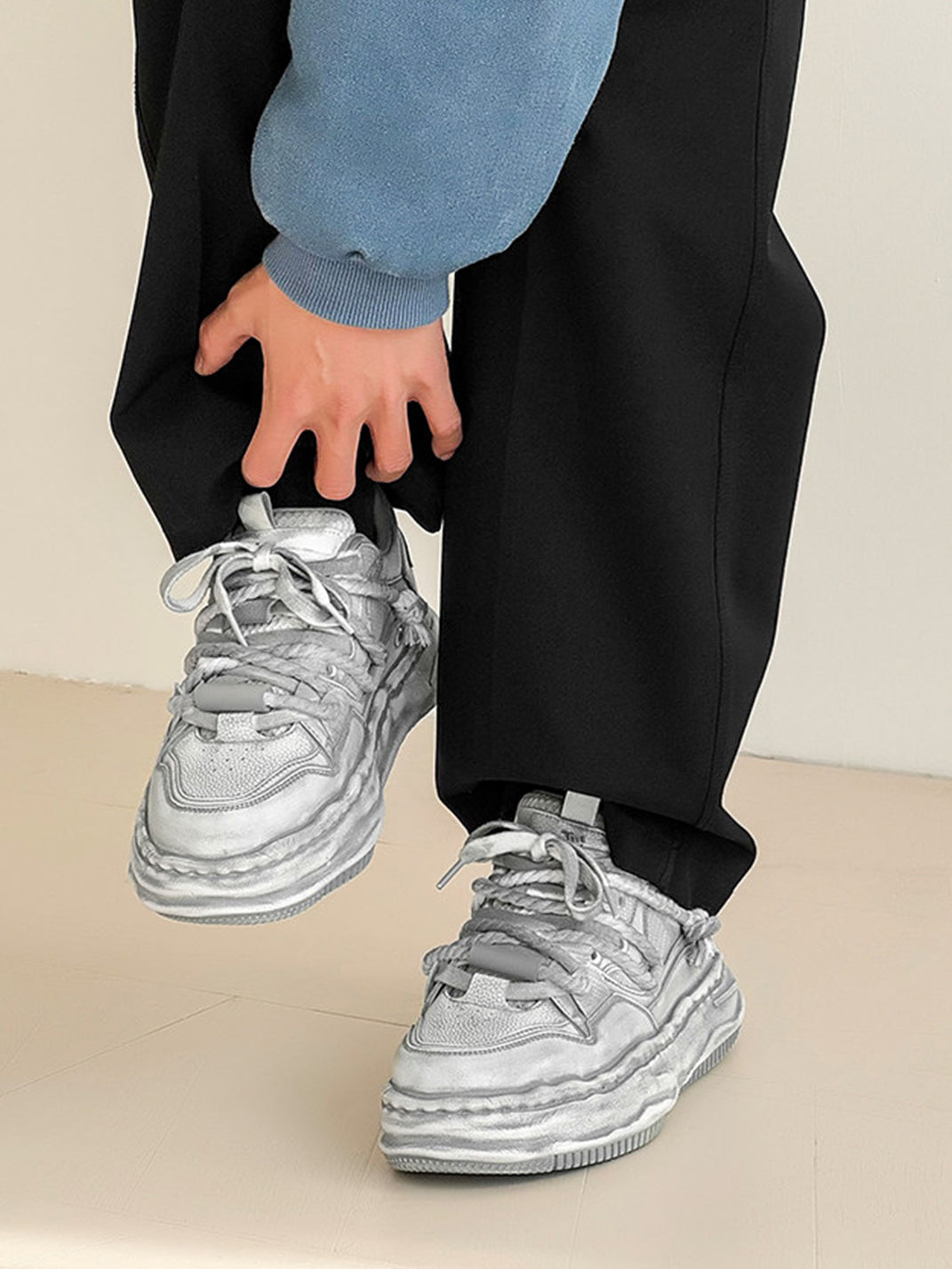 Vintage Washed Wavy Sole Chunky Sneakers