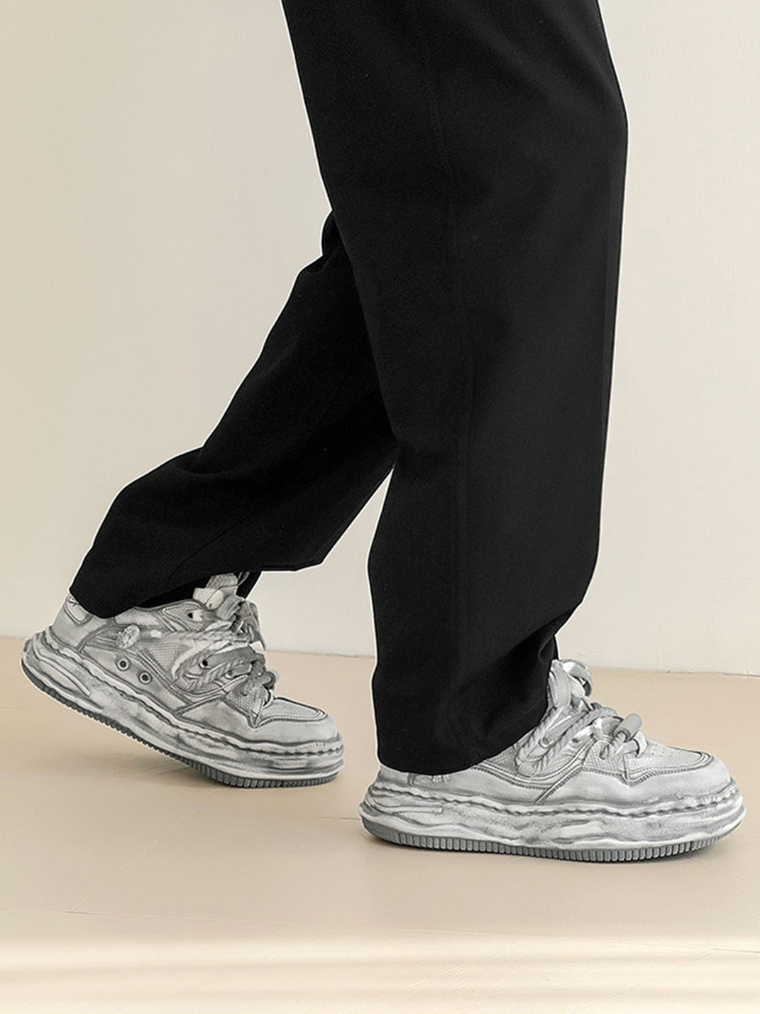 Vintage Washed Wavy Sole Chunky Sneakers