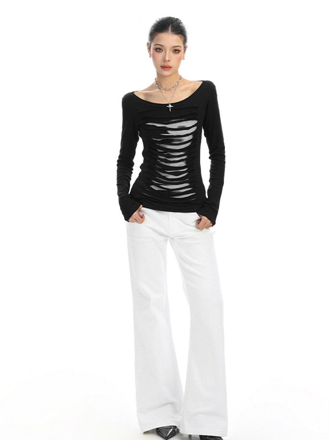Backless Cutout Long-Sleeve Top