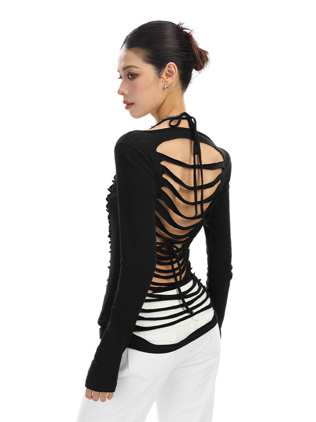 Backless Cutout Long-Sleeve Top