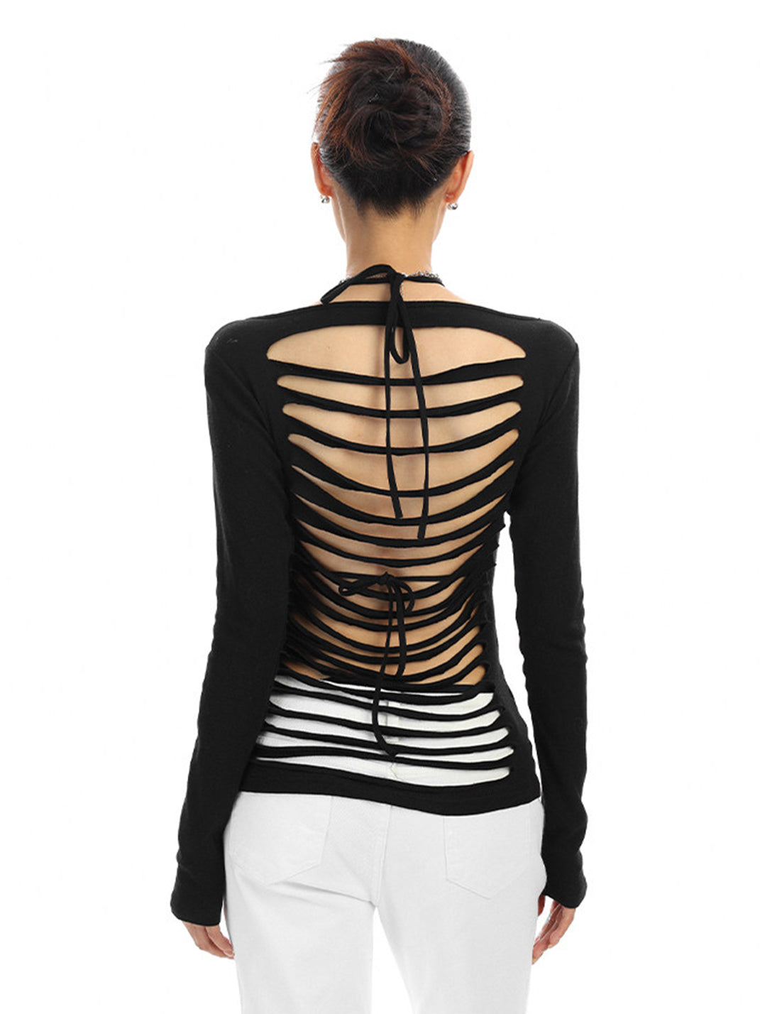 Backless Cutout Long-Sleeve Top