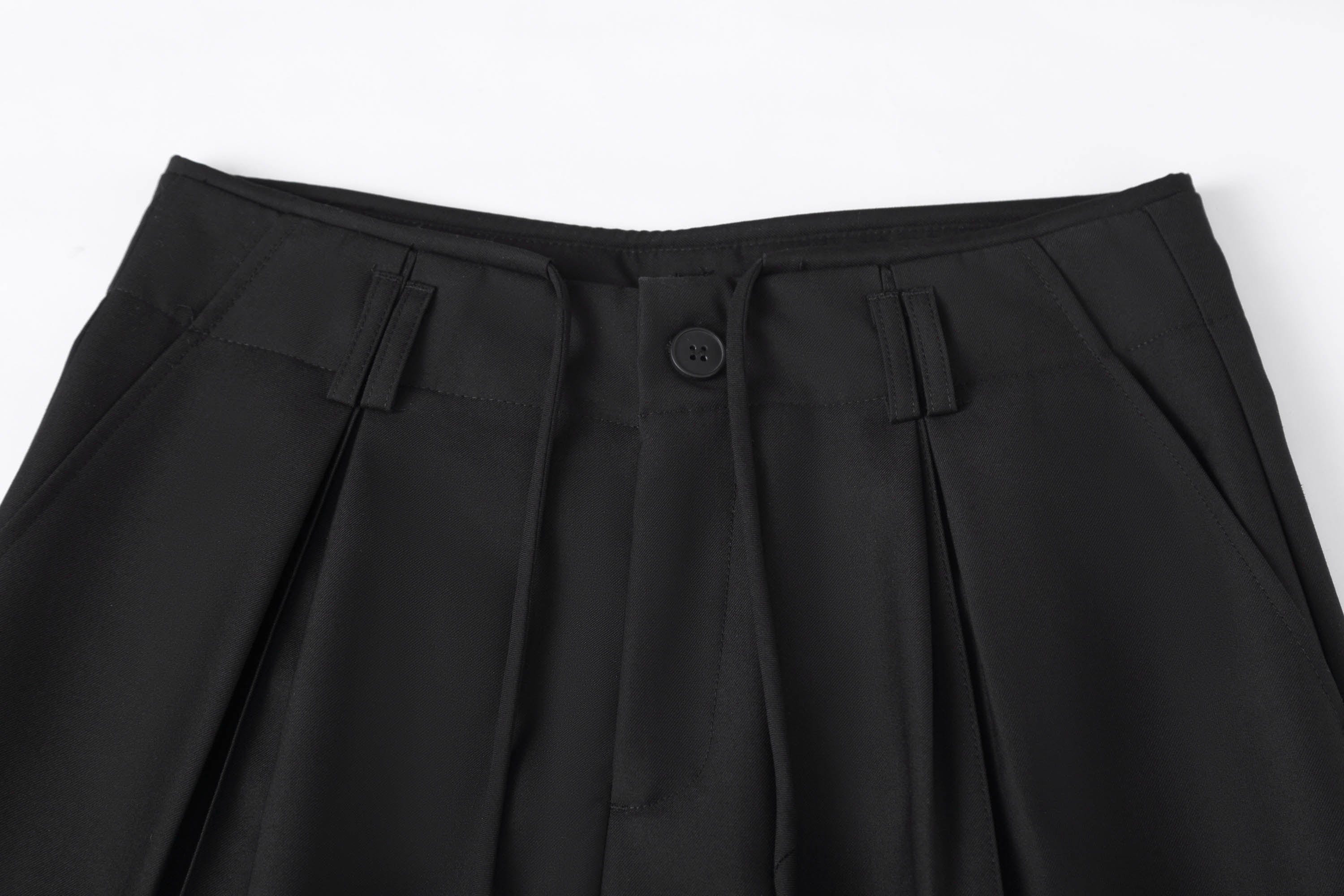 Wide-Leg Black Trousers with Drawstring Waist