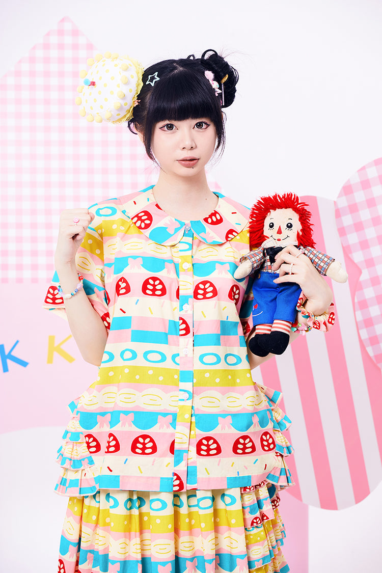 Pastel Mushroom Print Peter Pan Collar Blouse