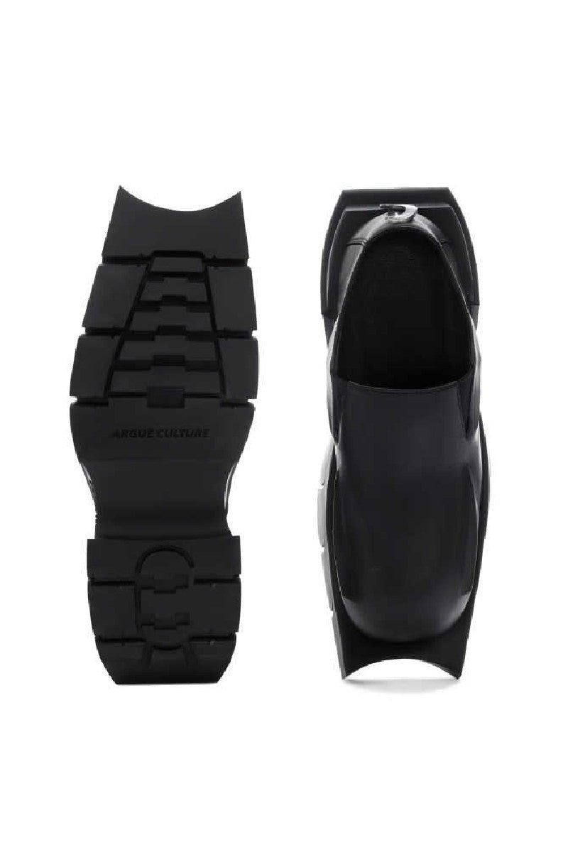 Black Leather Chunky Platform Clogs