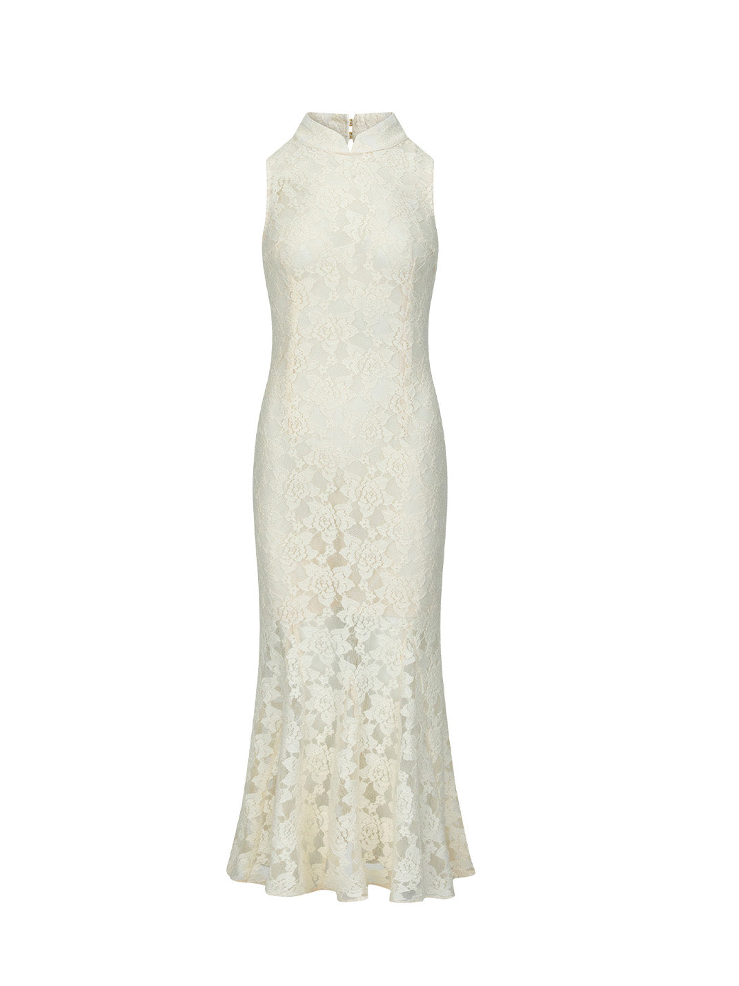 White Lace Cutout Cheongsam Dress