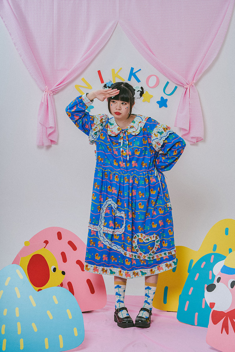Blue Animal Print Lolita Long Dress