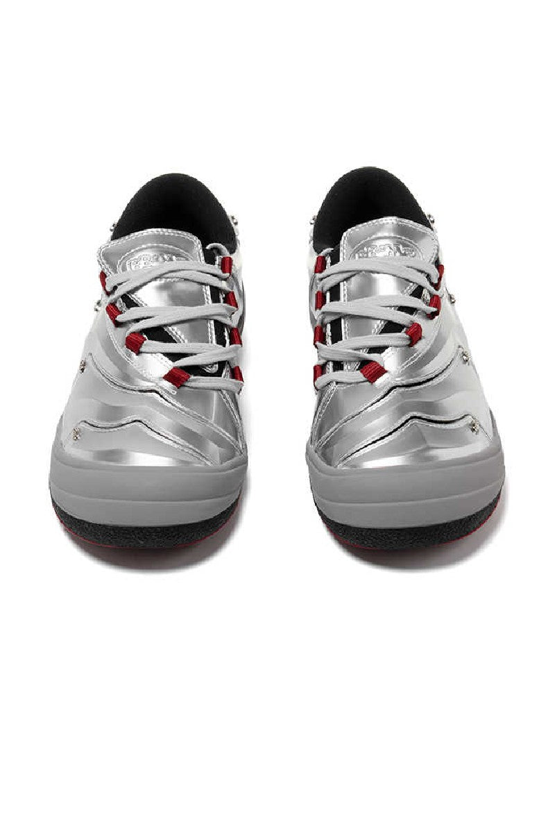 Metallic Silver Red Sole Athletic Sneakers