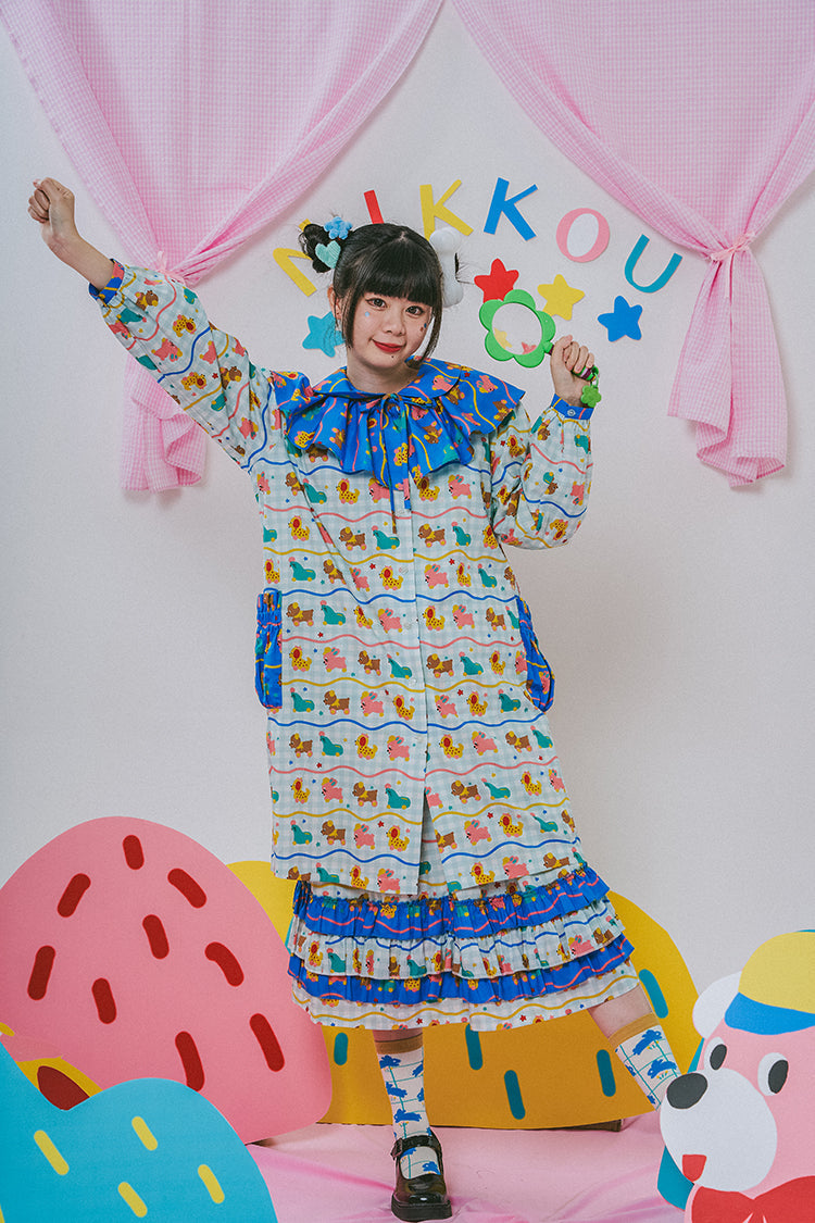 Animal Print Ruffle Collar Midi Dress