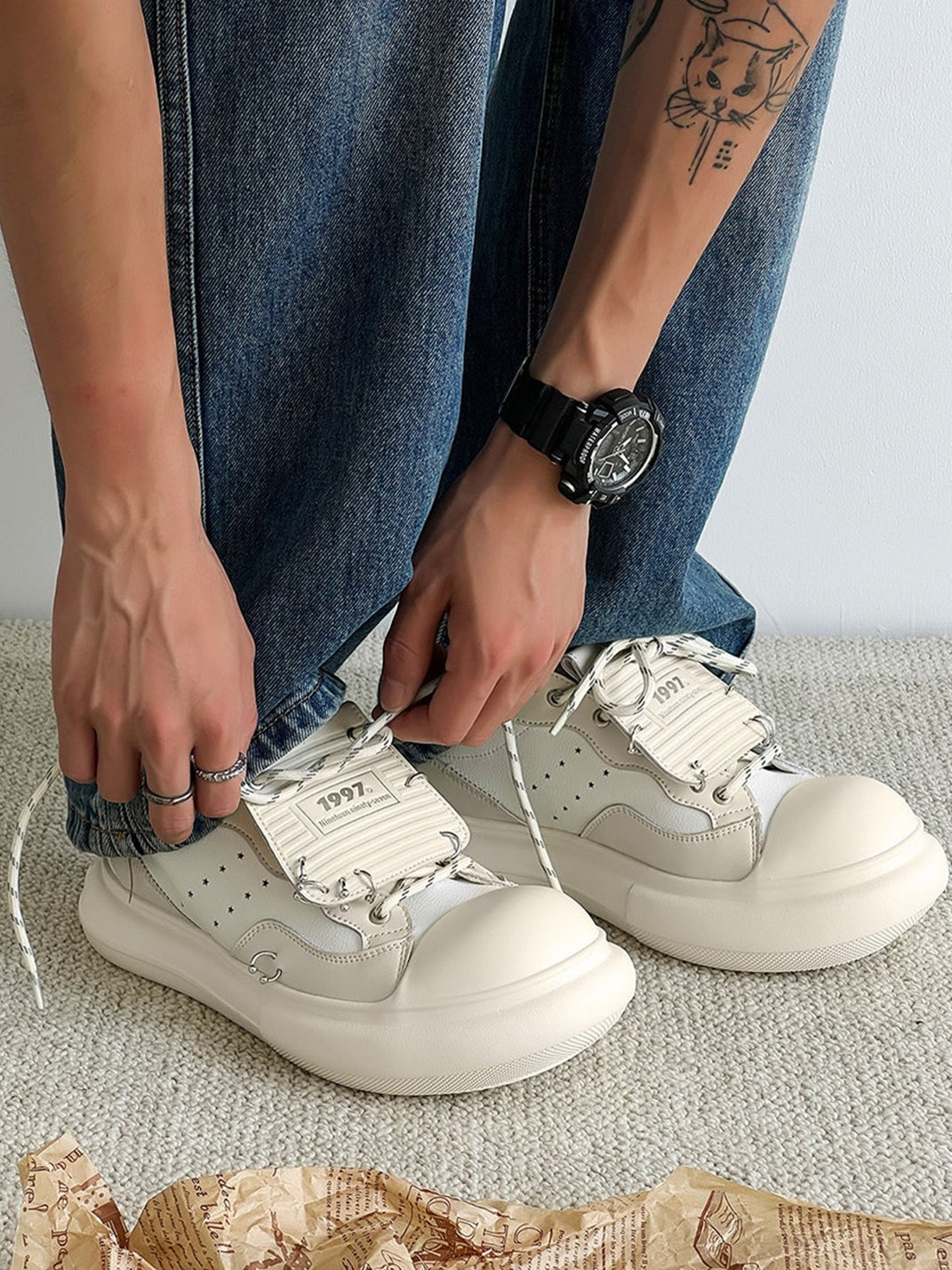 Metal Stud Punk Oversized Round Toe Chunky Platform Shoes image 2