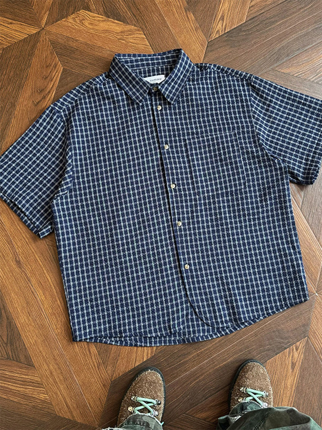 Oversized Short Sleeve Plaid Shirt