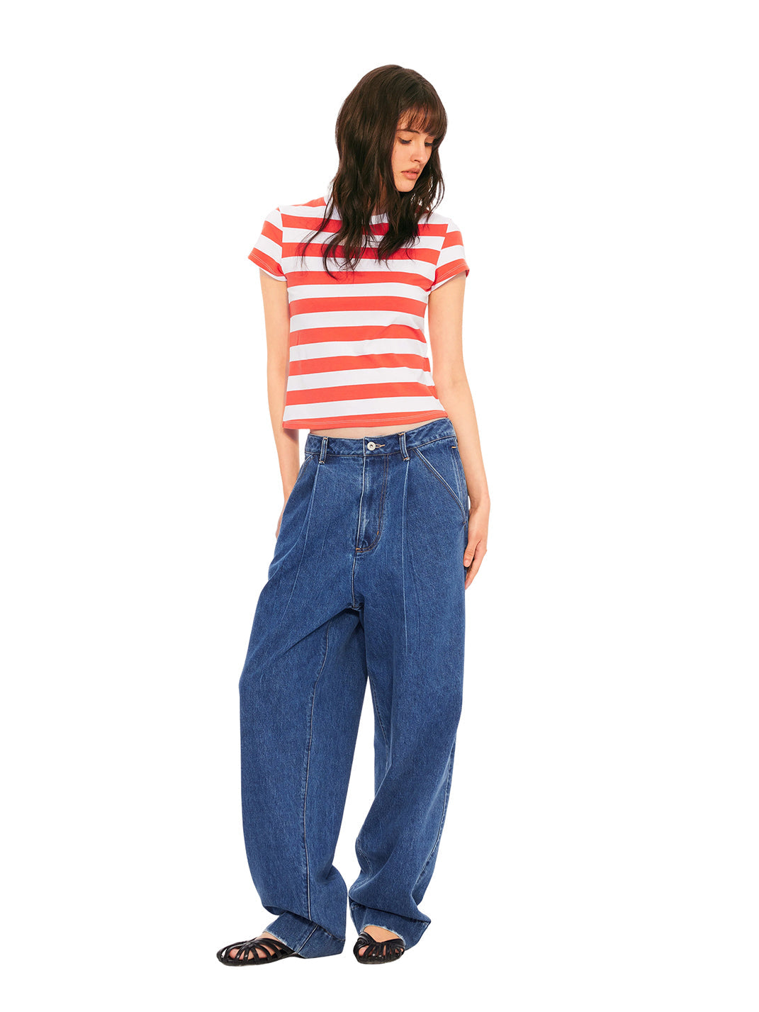 Graphic Color Block Stripe Crew Neck Tee