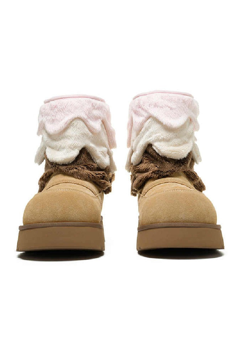 Fluffy Fold Over Suede Winter Boots